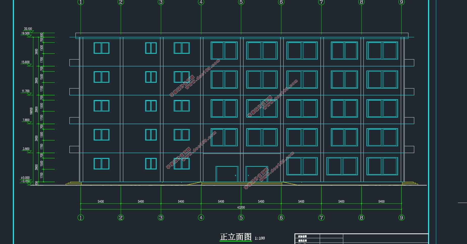 北京昌平五层中学教学楼设计(建筑图结构图)